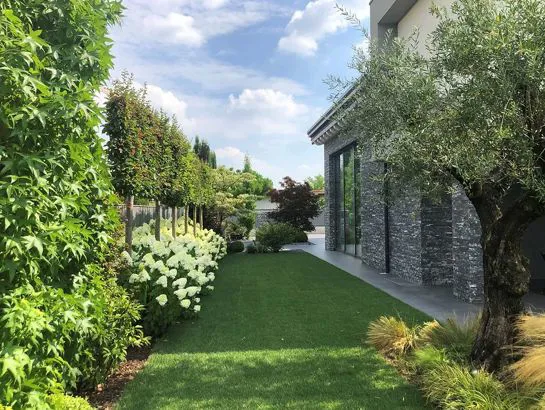 giardino con casa realizzato da lugo vivai a verona